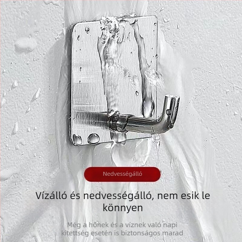 Erős ragasztós akasztó konyha- és fürdőszobai ajtókhoz, fúrás nélkül, nyom nélkül, rozsdamentes acélból