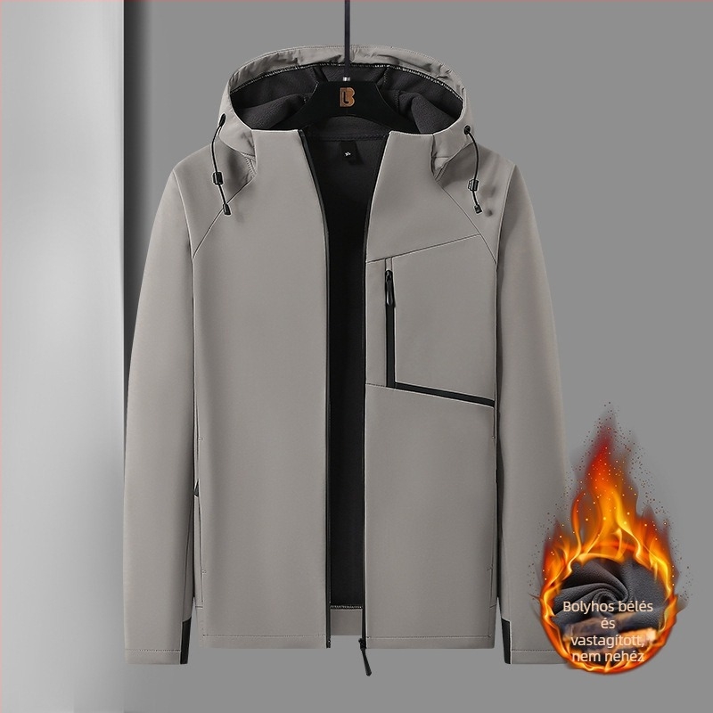 Férfi softshell kabát ősz-télre, fleece béléssel, vastag és meleg, lazán szabott, álló gallér, modell T8 Super