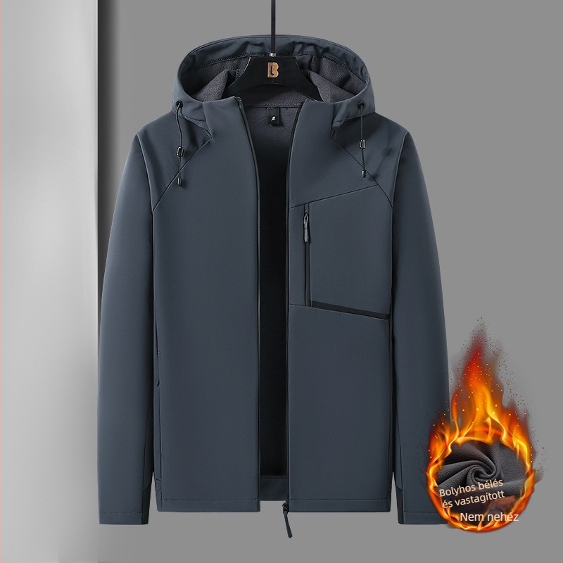 Férfi softshell kabát ősz-télre, fleece béléssel, vastag és meleg, lazán szabott, álló gallér, modell T8 Super