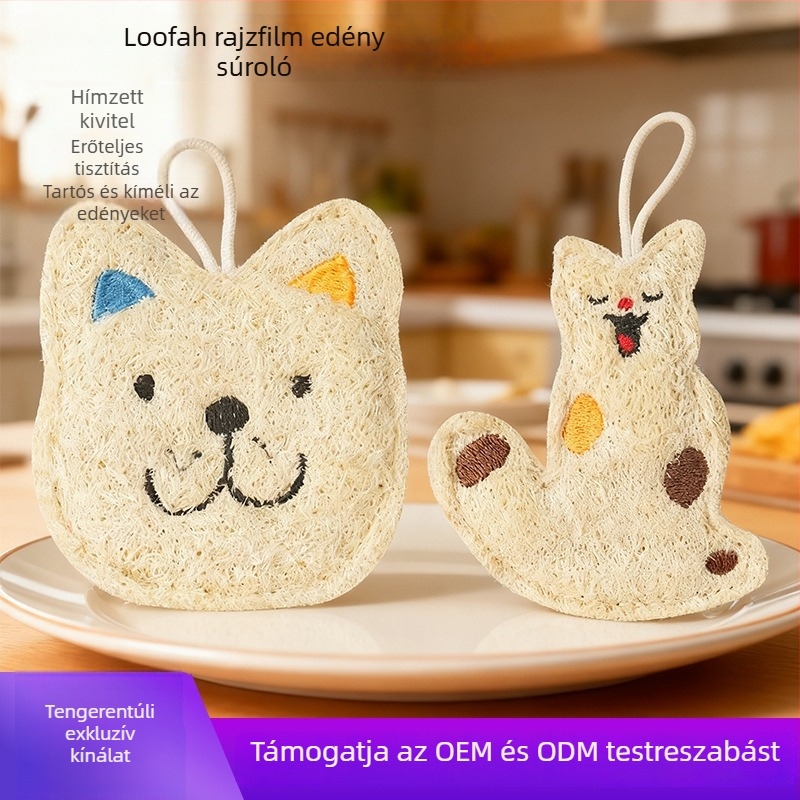 Vastagított luffa mosogatószivacs hímzett mintával