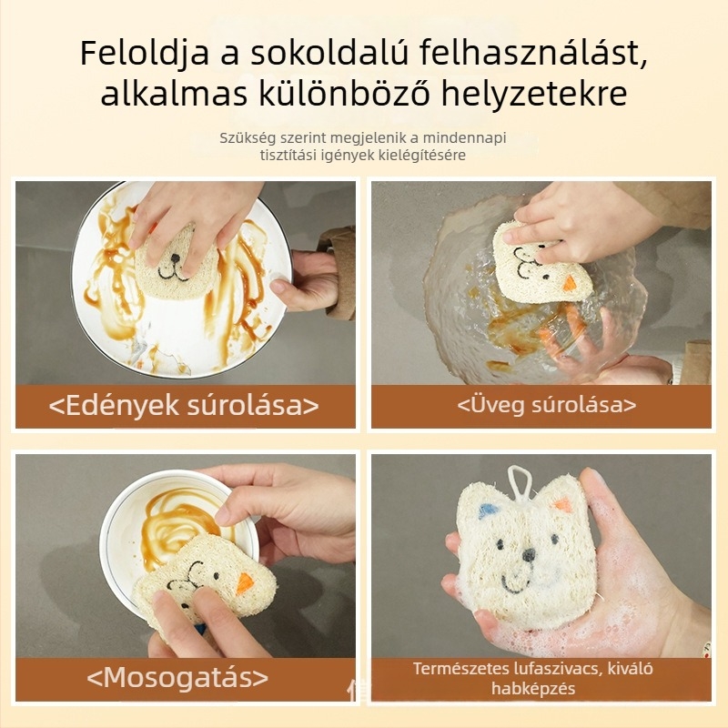 Vastagított luffa mosogatószivacs hímzett mintával