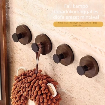 Diófa textúrájú szívókorongos kampó, erős teherbírású ragasztóval, fúrás nélkül, fürdőszoba és konyha