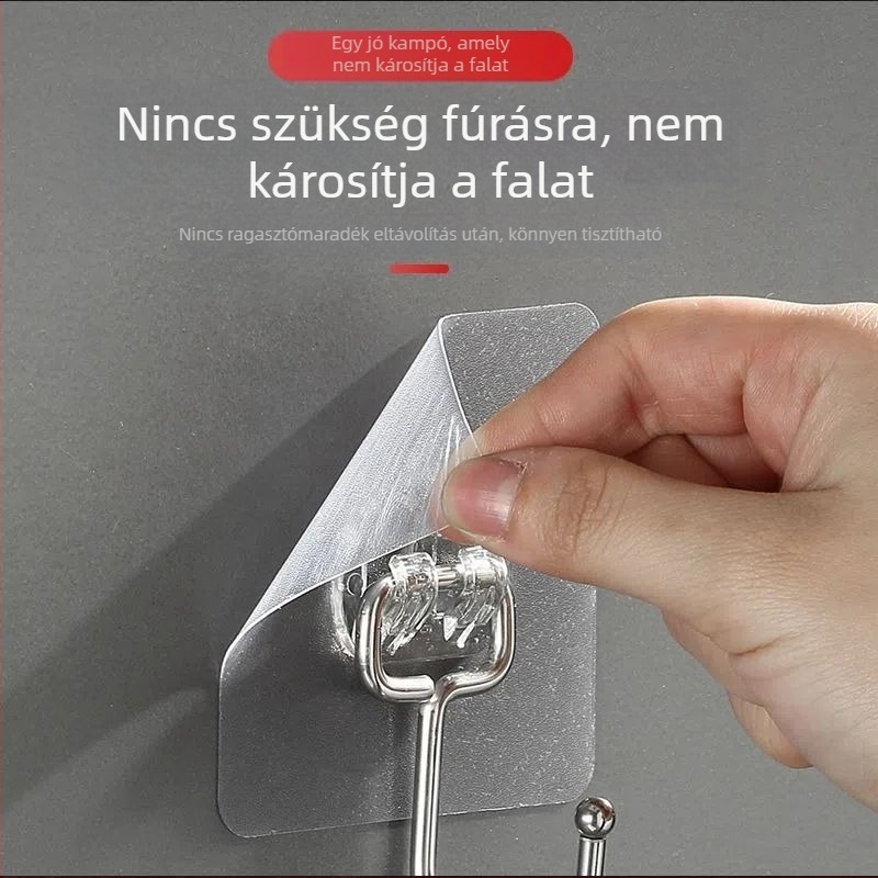 Átlátszó, vízálló ragasztó kampó fürdőszobába és a konyhába, fúrás nélkül, szög nélkül, erős tapadással