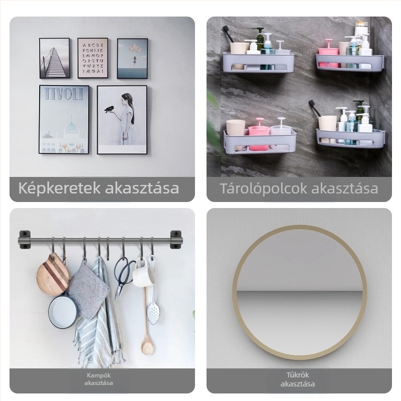 5 darabos ragasztós kampó készlet képek keretek felakasztásához, erős falra szerelhető, teherbírás 3–5 kg