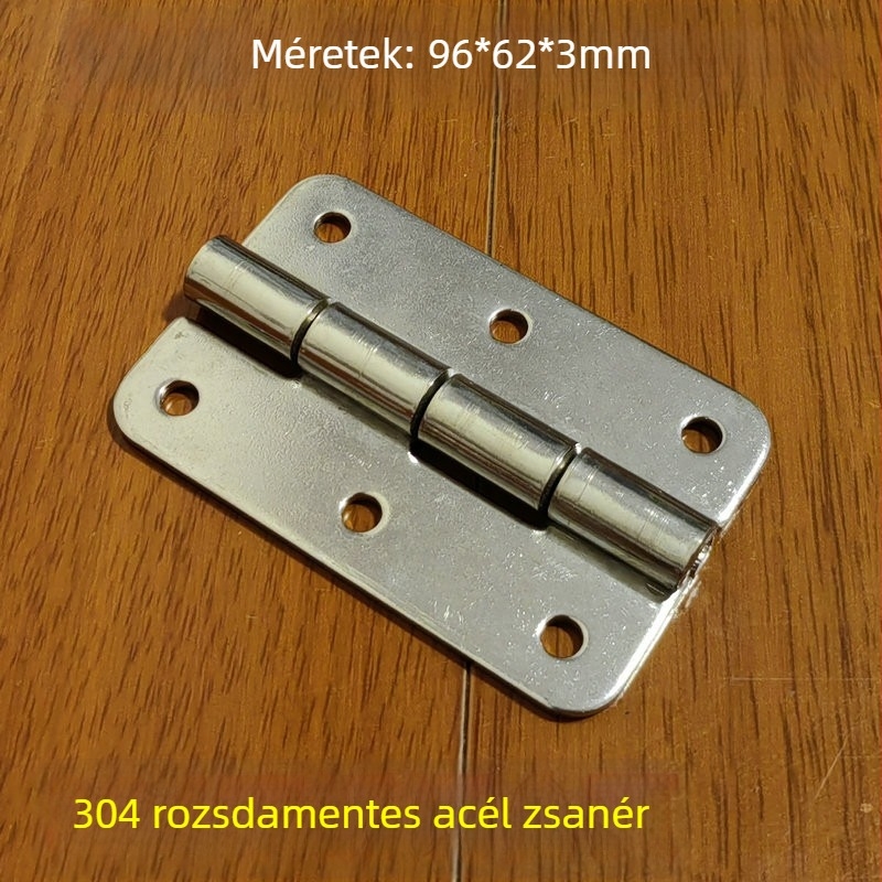 304 rozsdamentes acél vastagított csukló ipari szekrényajtókhoz, nehéz terheléshez, méretek 96x62x3 mm