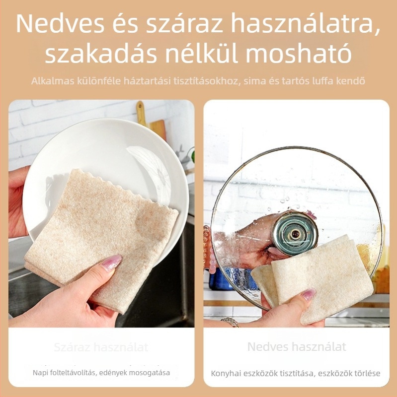Vastag luffa törlőkendő edényekhez, nedvszívó, zsírtalan, konyhai tisztításra.
