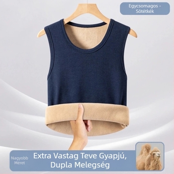 Férfi kapucnis termos mellény teve-szőr és velúr bevonattal, kettős réteg, nagy méret