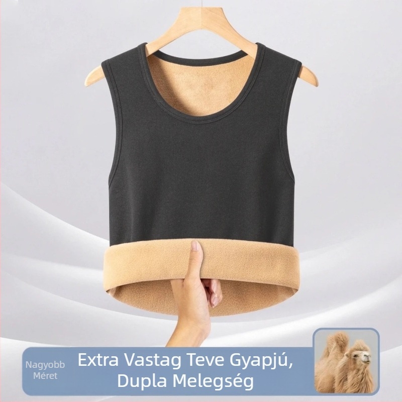 Férfi kapucnis termos mellény teve-szőr és velúr bevonattal, kettős réteg, nagy méret