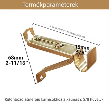 15 mm-es állítható teleszkópos függönyrúd konzol, egyrúd alap, aranyozott kivitel