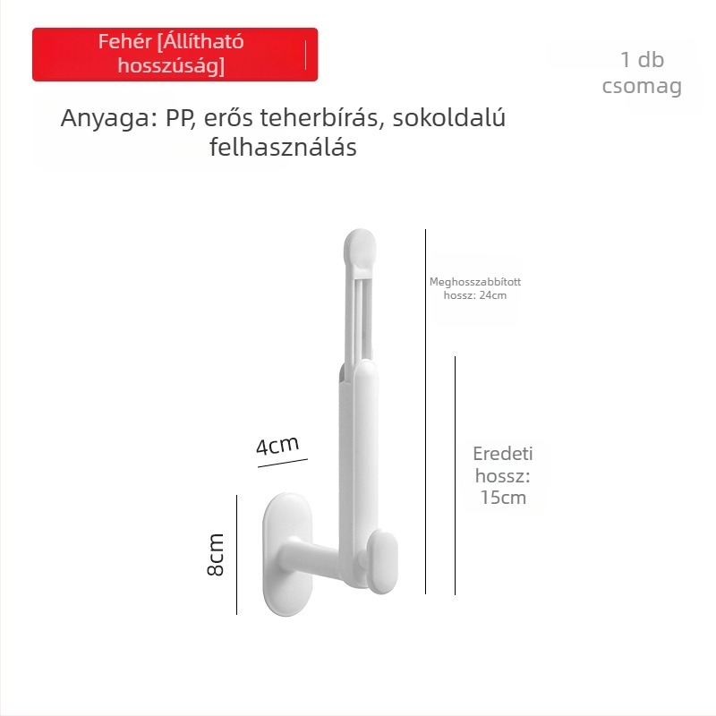 Fehér L-alakú öntapadós akasztó, japán stílusú, fúrás nélkül, hosszú nyéllel, konyhai falra szerelhető