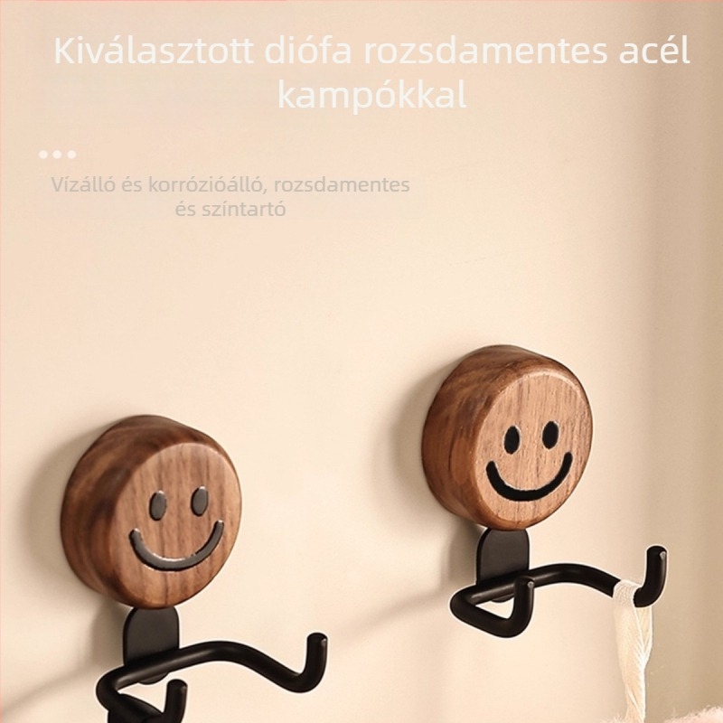 Diófából készült kettős fejű vákuumos falikötő a fürdőszobába – törölközők, papírtörlők és arc kendők felakasztására, fúrás nélkül