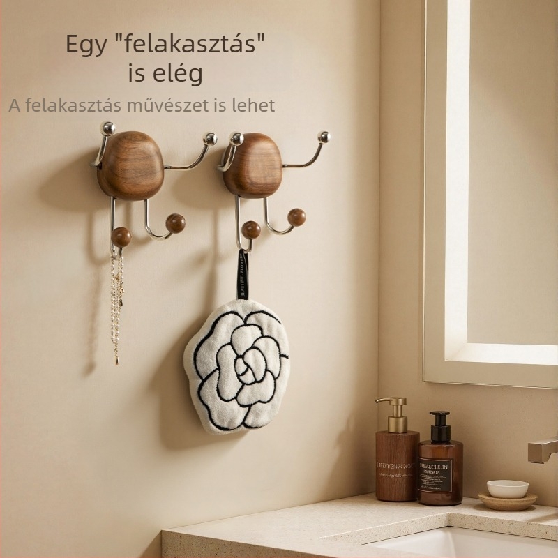 Diófából készült vintage akasztók, fúrás nélküli szívócsésze, erős tapadással, több sor