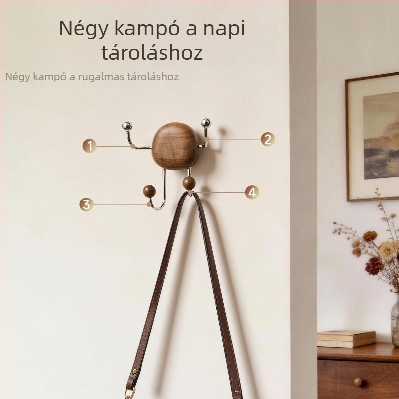 Diófából készült vintage akasztók, fúrás nélküli szívócsésze, erős tapadással, több sor