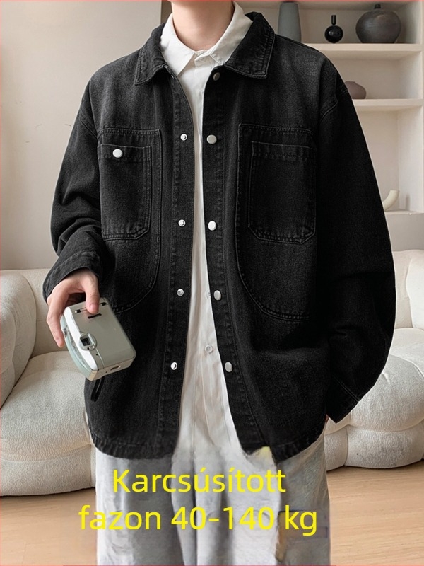 Plusz méretű férfi denim dzseki és nadrág szett – laza szabású, tavasz–őszre