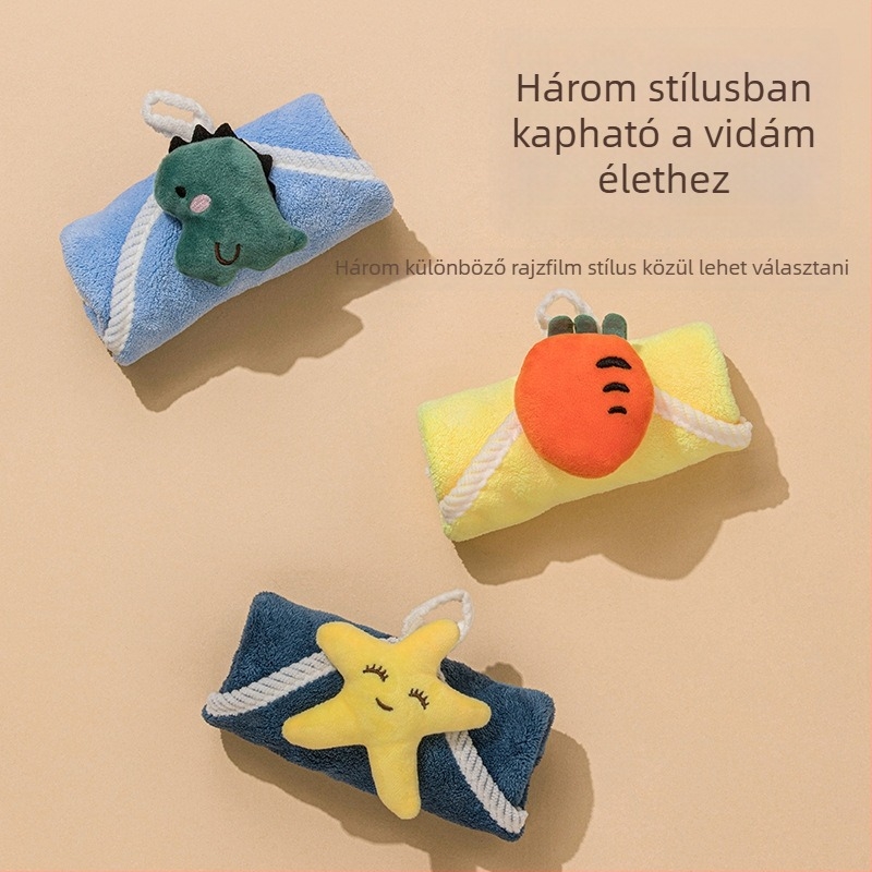Camellia Karikatúra kéztörlő, korall flis négyszögletes törölköző, gyorsszáradó, vastag, nedvszívó, akasztható, gyerekeknek kis törölköző