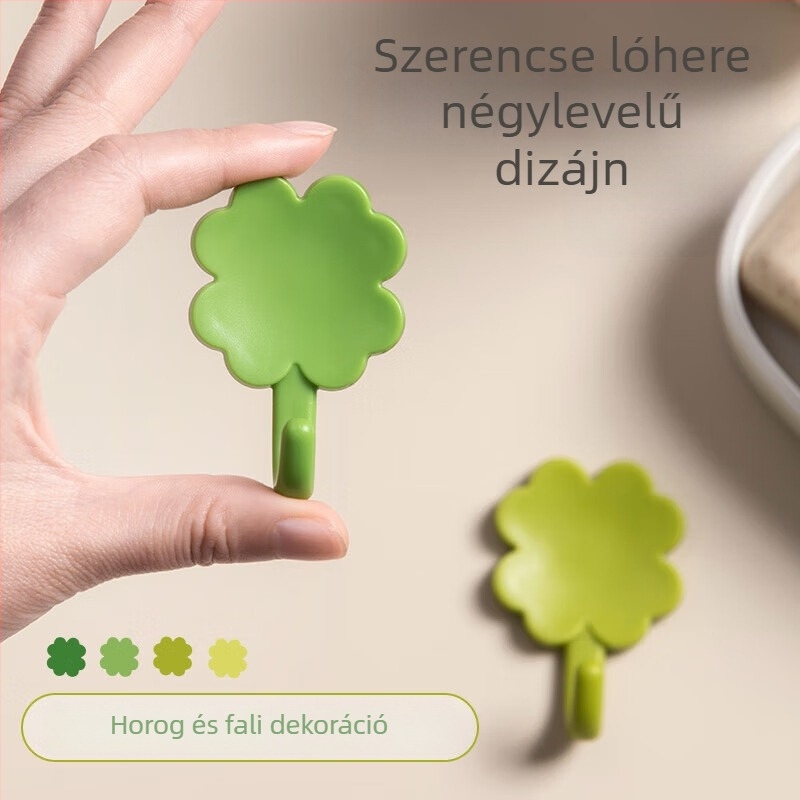 Camellia ABS ragasztóhorogok, erősek és csúszásmentesek, nyom nélkül, fúrás nélkül, esztétikus dizájn négylevelű lóhere motívummal, aranyosak, 4 darab kártyán