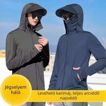 Férfi nyári kapucnis napsugárvédő kabát, légáteresztő, vékony, gyorsan száradó