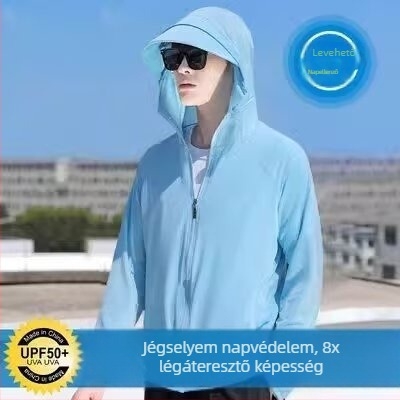 Férfi nyári kapucnis napsugárvédő kabát, légáteresztő, vékony, gyorsan száradó