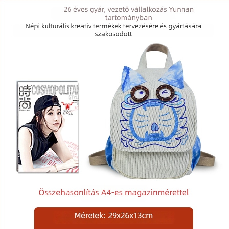 Etno stílusú hátizsák vászonból, kültéri utazásokhoz, crossbody táska, aranyos macska motívummal