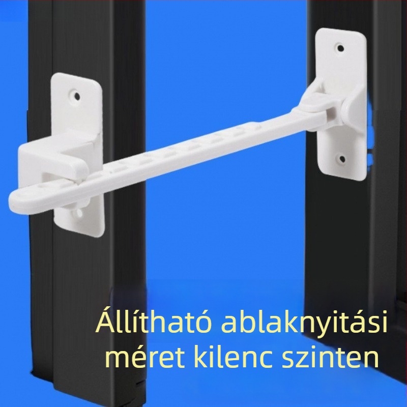 Ablak korlátozó, nyitótartóval és szélbiztos zár, univerzális gyerekbiztonság