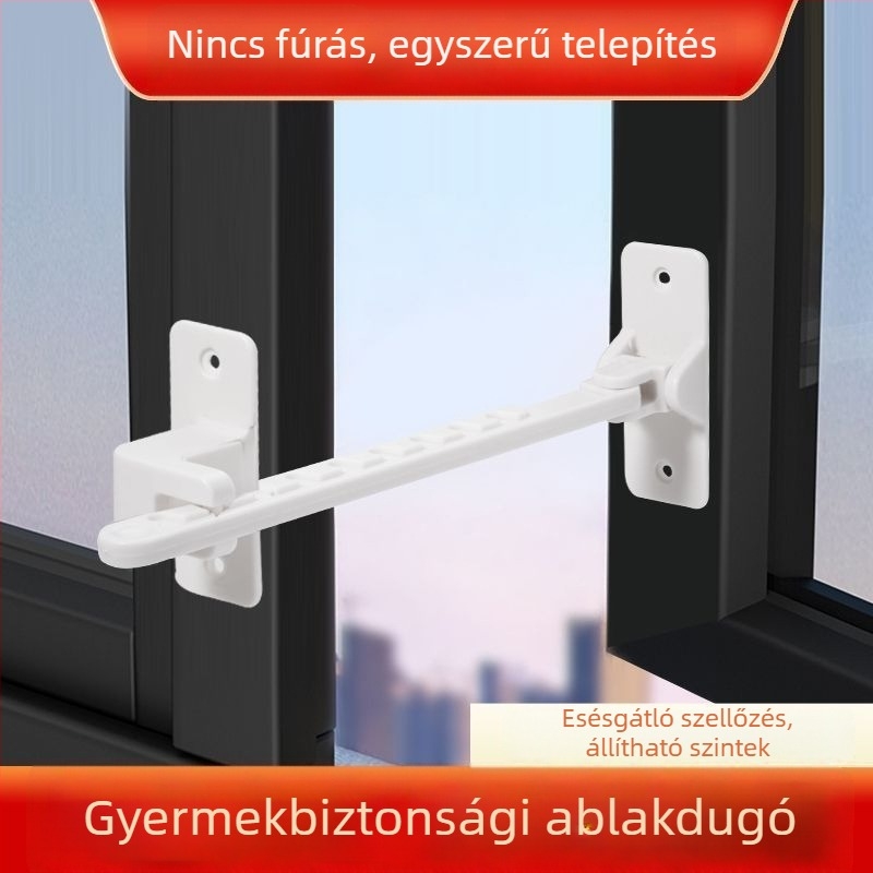 Ablak korlátozó, nyitótartóval és szélbiztos zár, univerzális gyerekbiztonság