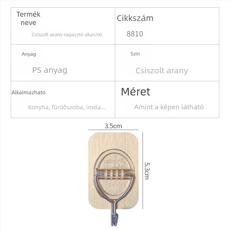 8810 ragasztó kampó fürdőszobába, csavarozás nélkül, szálcsiszolt arany felülettel, 3 darabos készlet