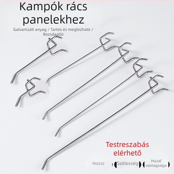 Rozsdamentes acél kampó perforált panelhez, egyrészes dizájn, tároláshoz
