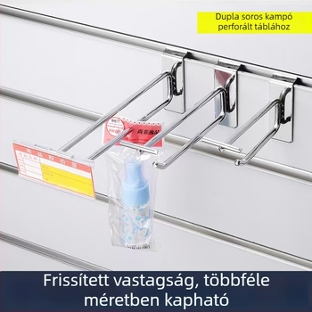 Fali akasztó barázdált hátsó lemezzel; bevásárlóközpontokhoz és szupermarketekhez; fúrás nélkül, elektroplátált tárolóakasztó