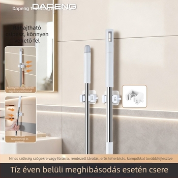 Fali mop- és seprőtartó lyukasztás nélkül, erős ragasztóval, fürdőszobai tároló