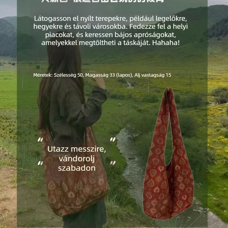 Loveyoug 'Hegyek között bolyongva' eredeti retro niche válltáska, mintás pamutanyagból készült, kézzel készített