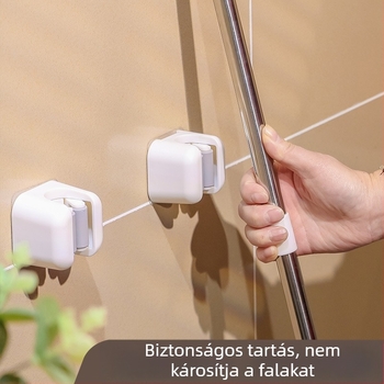 Fürdőszobai falra szerelhető mop tartó, fúrás nélküli rögzítés, klip a seprűhöz és tároló