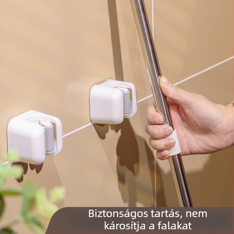 Fürdőszobai falra szerelhető mop tartó, fúrás nélküli rögzítés, klip a seprűhöz és tároló
