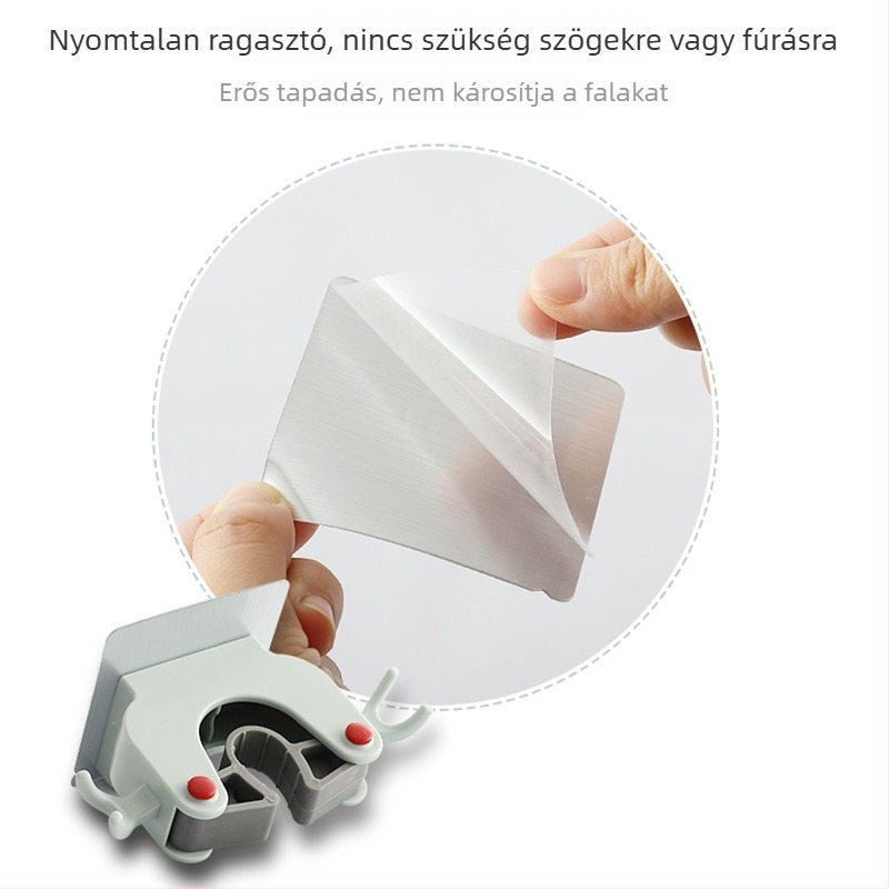 Fali mop tartó WC-kefe akasztóval, fúrás nélkül, dupla kampó, modern dizájn