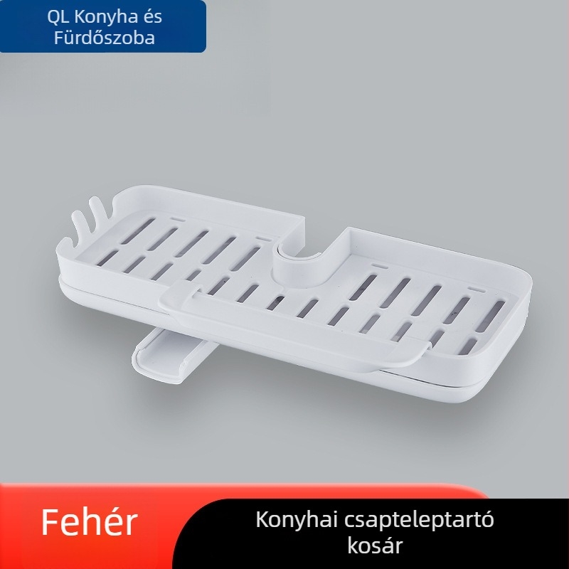 Konyhai csaptele szervező állvány, multifunkcionális törlőkendő tartó és lefolyókosár