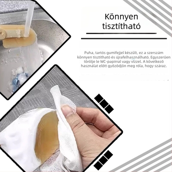 Hosszú nyelű gumis kaparó puha bőrrel bevont felülettel, az ajtók és ablakok sarkaiban lévő ragasztó tisztítására