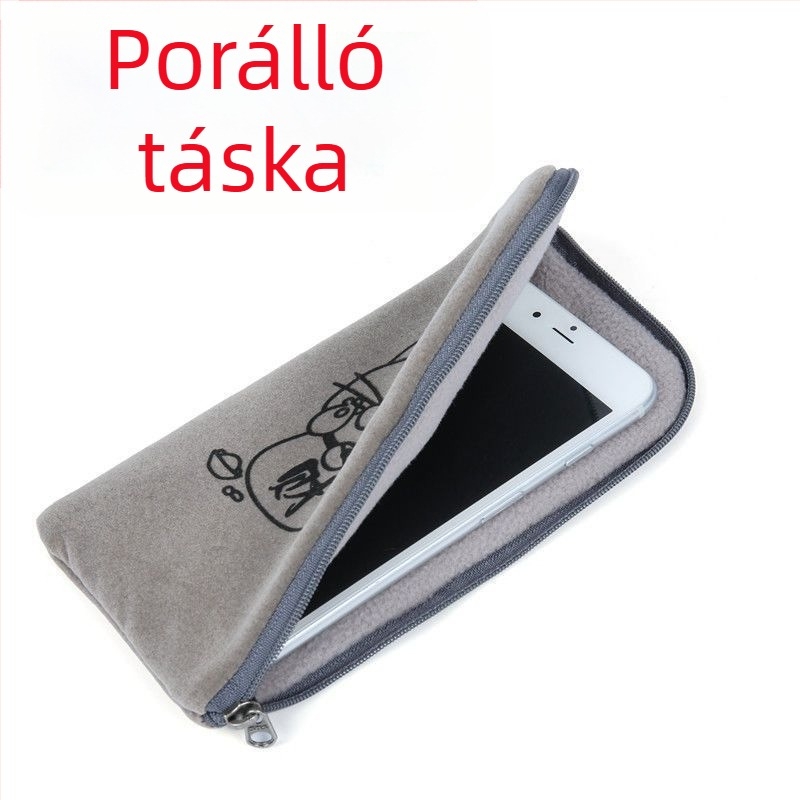 Velúr plüss cilindrikus tároló táska telefonhoz, kábelekhez, powerbankhoz, merevlemezhhez és szemüveghez, cipzárral
