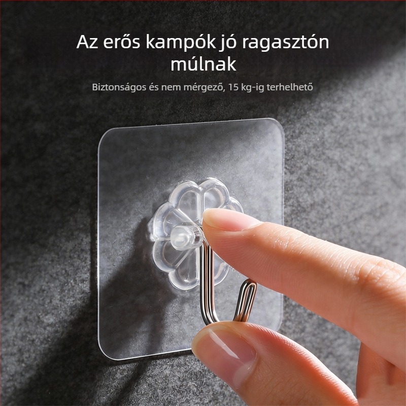 Erős ragasztós akasztók, fúrás nélkül, átlátszó, konyhai falra szerelhető