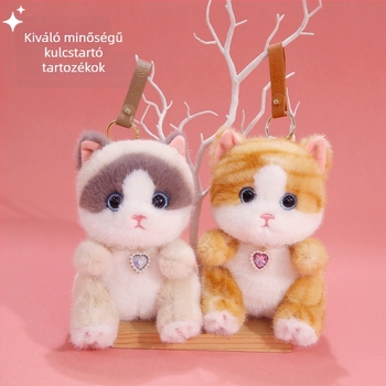 Macska plüssjáték kulcstartóval, macskás baba, megnyugtató plüssjáték, születésnapi ajándék