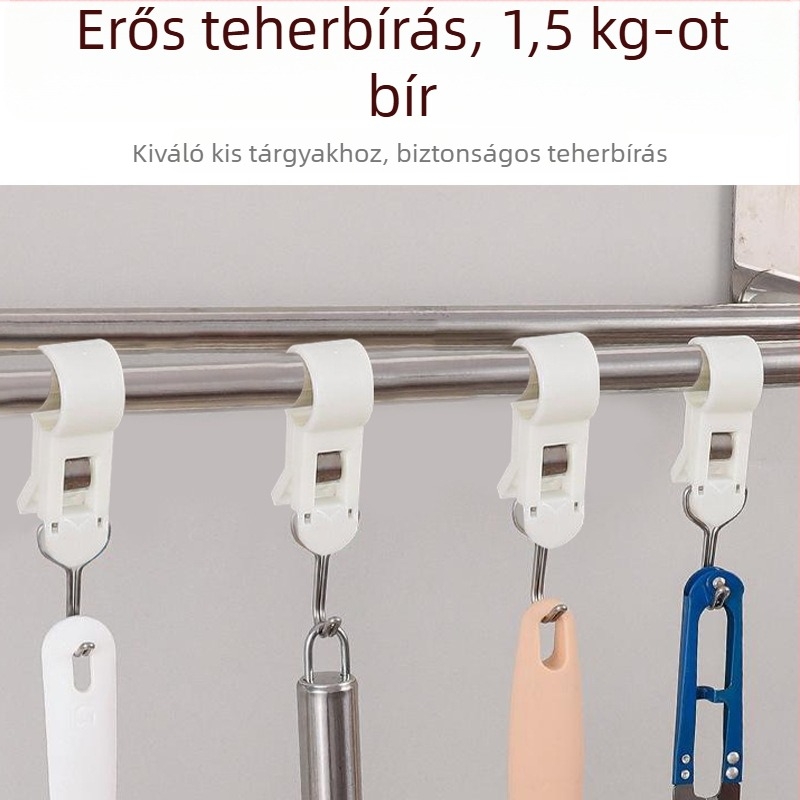 Dupla végű klipsz konyhai rúdhöz – fúrás nélkül, mozgatható, forgó, nyom nélkül, 4 darab
