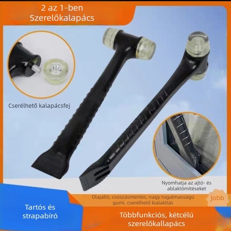 2-in-1 telepítő szerszám gumí kalapáccsal és műanyag kaparóval csempék és kerámialapok, ajtók és ablakok telepítéséhez