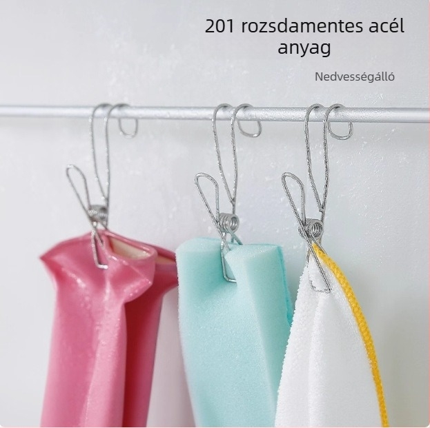 Rozsdamentes acélból készült klipek horogokkal ruhák és ágyneműk szárításához, szélálló, hosszú, többfunkciós kötélklipsz