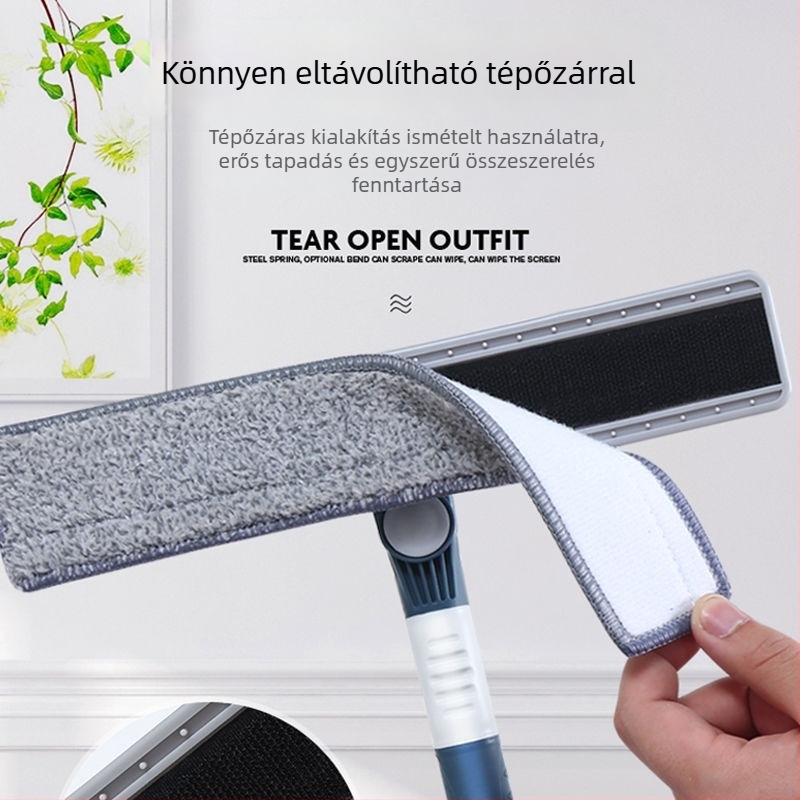 Hosszú teleszkópos rúddal ellátott üvegtisztító eszköz, ablak tisztító készülék, kétoldalas törlő