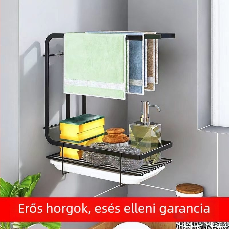 Fali konyhai rongy tartó, fúrás nélkül, tároló és szárító a konyhának és a fürdőszobának