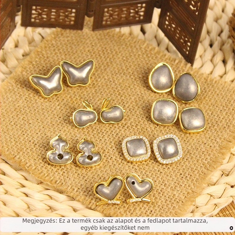 DIY fülbevaló alap, tök alakú, réz filigrán 18K aranyozott felülettel, S925 ezüst tű, nyuszika és pillangó motívumok