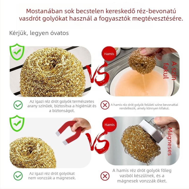 Sárgarézdrótból készült gömb alakú tisztítóecset fazekakhoz — nem hagy maradékokat