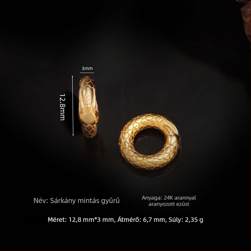 925 ezüst, aranyozott sárkány-totem gyöngy spacer, 10 mm, ékszerkészítéshez
