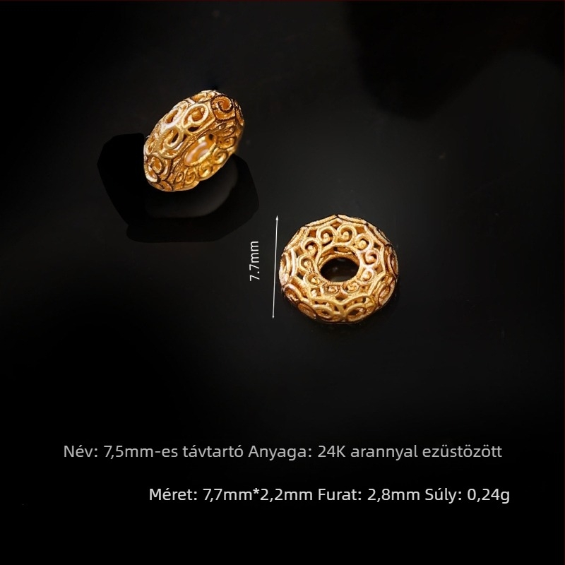 925 ezüst, aranyozott sárkány-totem gyöngy spacer, 10 mm, ékszerkészítéshez