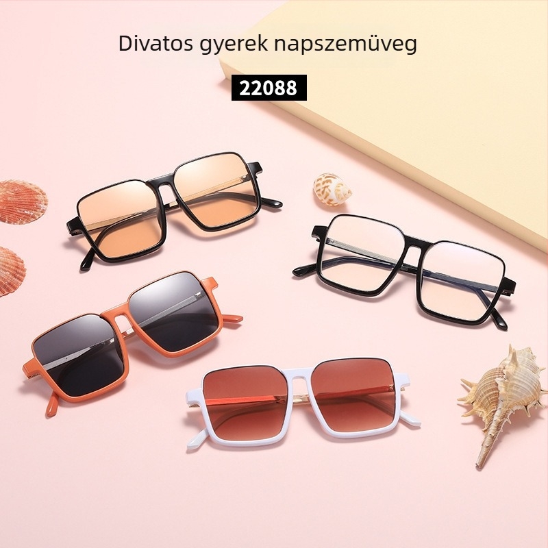Gyerek napszemüveg nagy kerettel, négyszögletes, PC keret, UV380, uniszex, 2025 nyár
