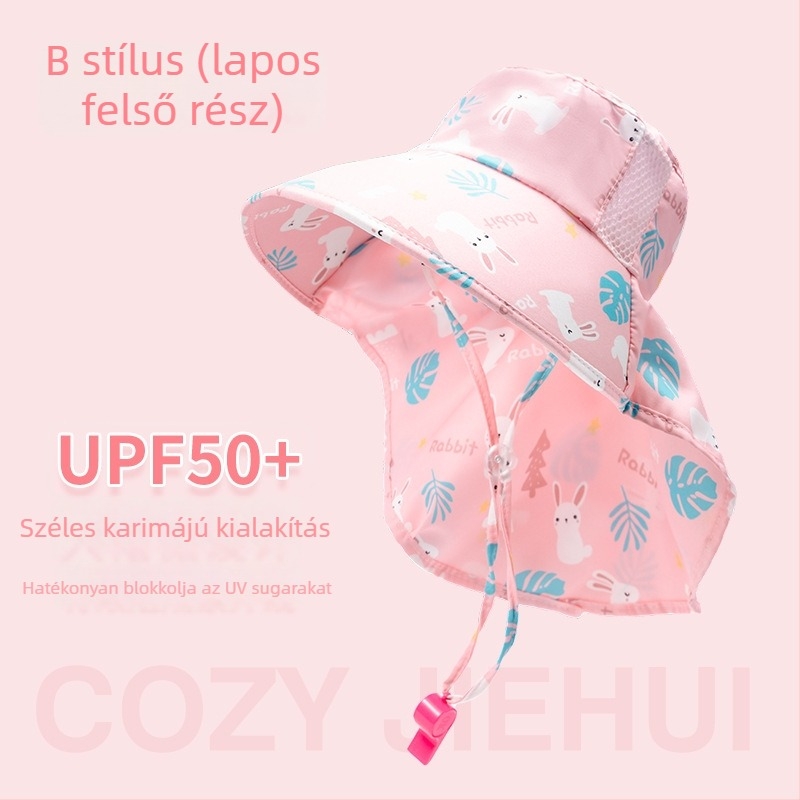 Gyerekeknek készült napvédő sapka nagy karimával, UV védelem, lélegző, halászsapka stílusú, nyár