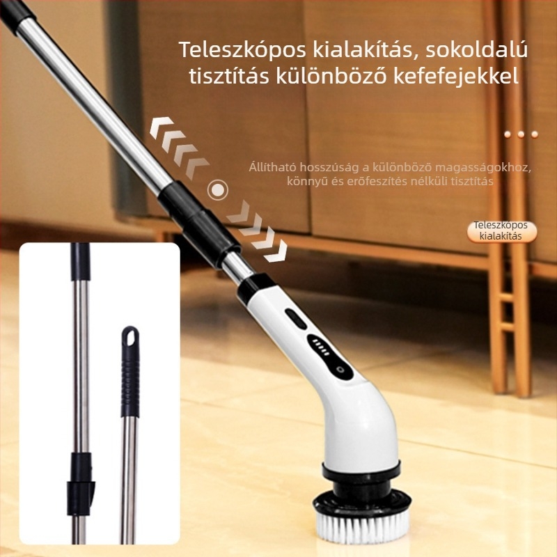 Erős elektromos kézi tisztító ecset, sokoldalú konyhai és fürdőszobai használatra, hosszú és rövid fej, padlók és üvegfelületek tisztításához